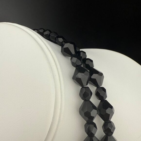 Faceted Black Glass Bead Necklace With 14K Gold Filled Accents Two-Strand Elegan - Picture 6 of 9